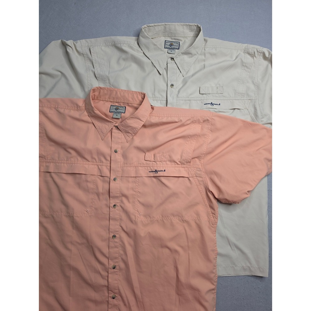 Hook & Tackle Fishing Shirt Men's XL Orange Beige Sun Protection Lot of 2 NWT